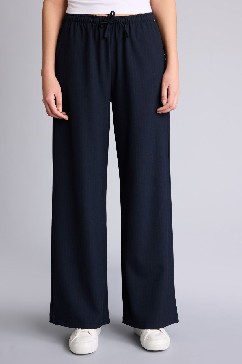 Kadın Lacivert Wıde Leg Çift Cepli Normal Bel Standart Boy Pantolon