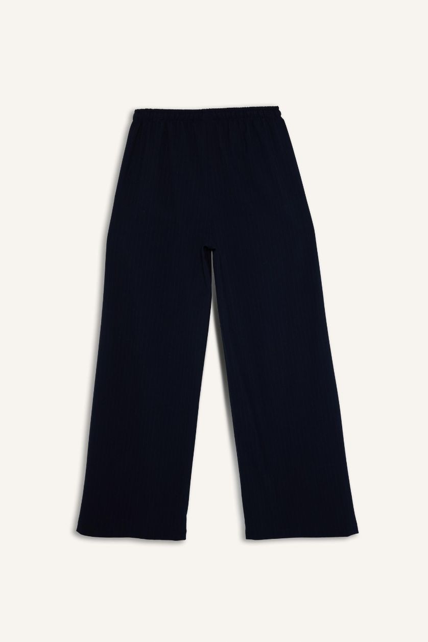 Kadın Lacivert Wıde Leg Çift Cepli Normal Bel Standart Boy Pantolon