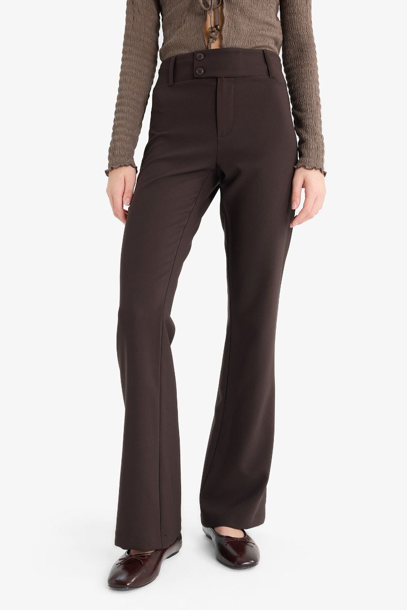 نساء بني بنطرون فلير فيت برجل واسع وخصر عادي