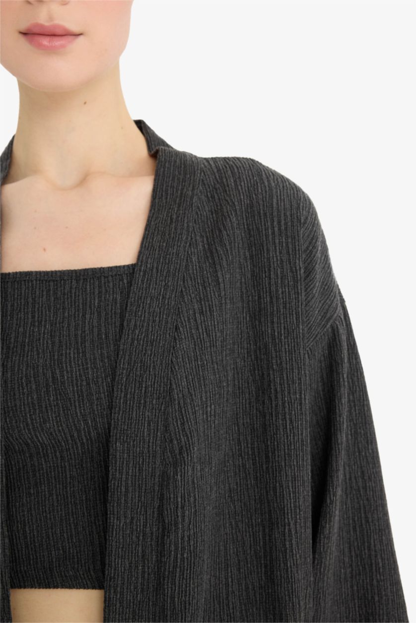WOMAN Anthracite Relax Fit Crinkle Long Cardigan