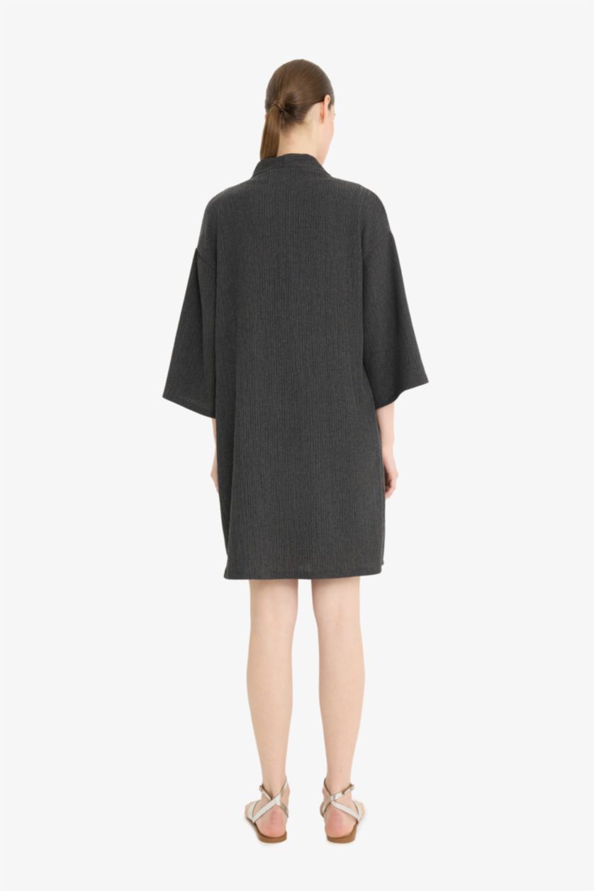 WOMAN Anthracite Relax Fit Crinkle Long Cardigan