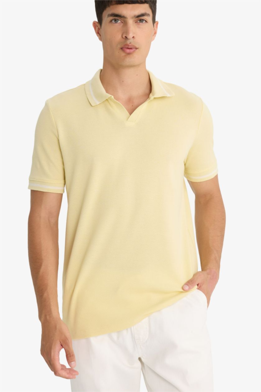 Erkek Açık Yeşil Regular Fit Polo Yaka Bubble Kısa Kollu Tişört