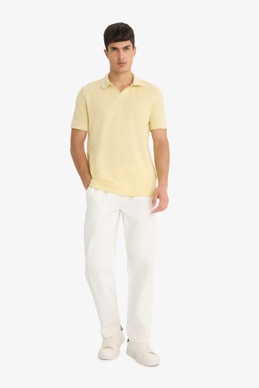 Erkek Açık Yeşil Regular Fit Polo Yaka Bubble Kısa Kollu Tişört