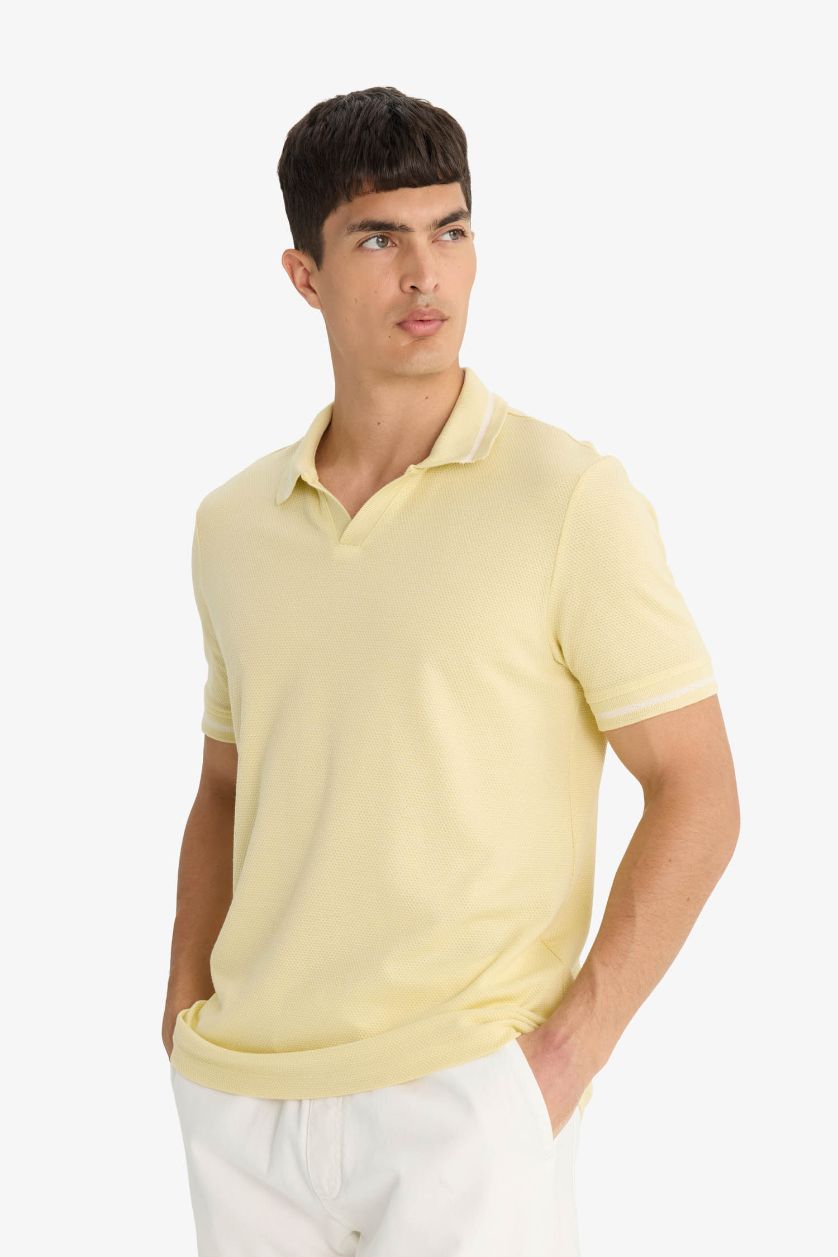 Erkek Açık Yeşil Regular Fit Polo Yaka Bubble Kısa Kollu Tişört