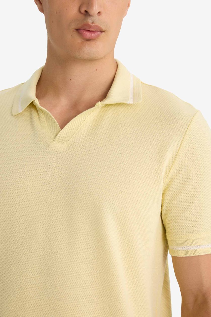 Erkek Açık Yeşil Regular Fit Polo Yaka Bubble Kısa Kollu Tişört