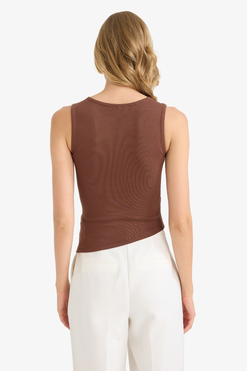 Kadın Kahve Slım Fıt Bisiklet Yaka Ribana Atlet