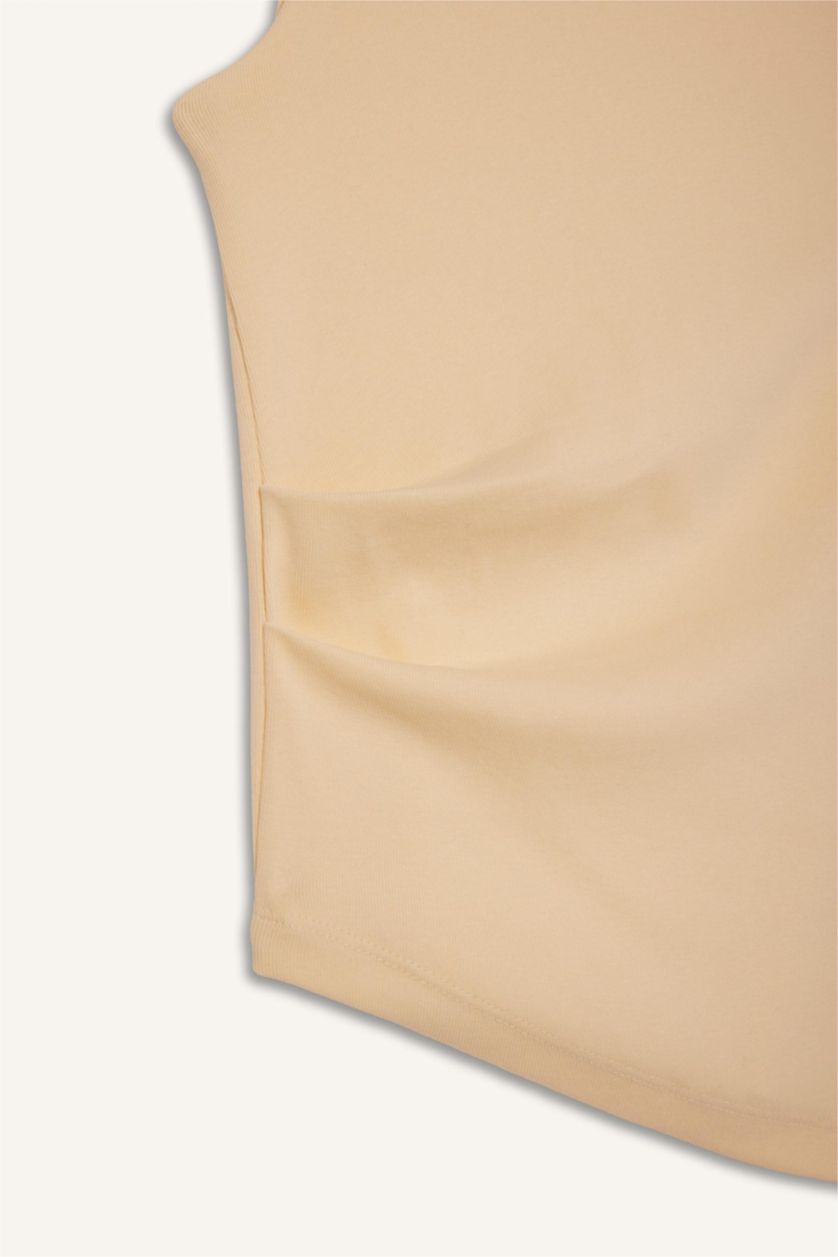 WOMAN Light Yellow Slim Fit Ribana Crew Neck Tank Top