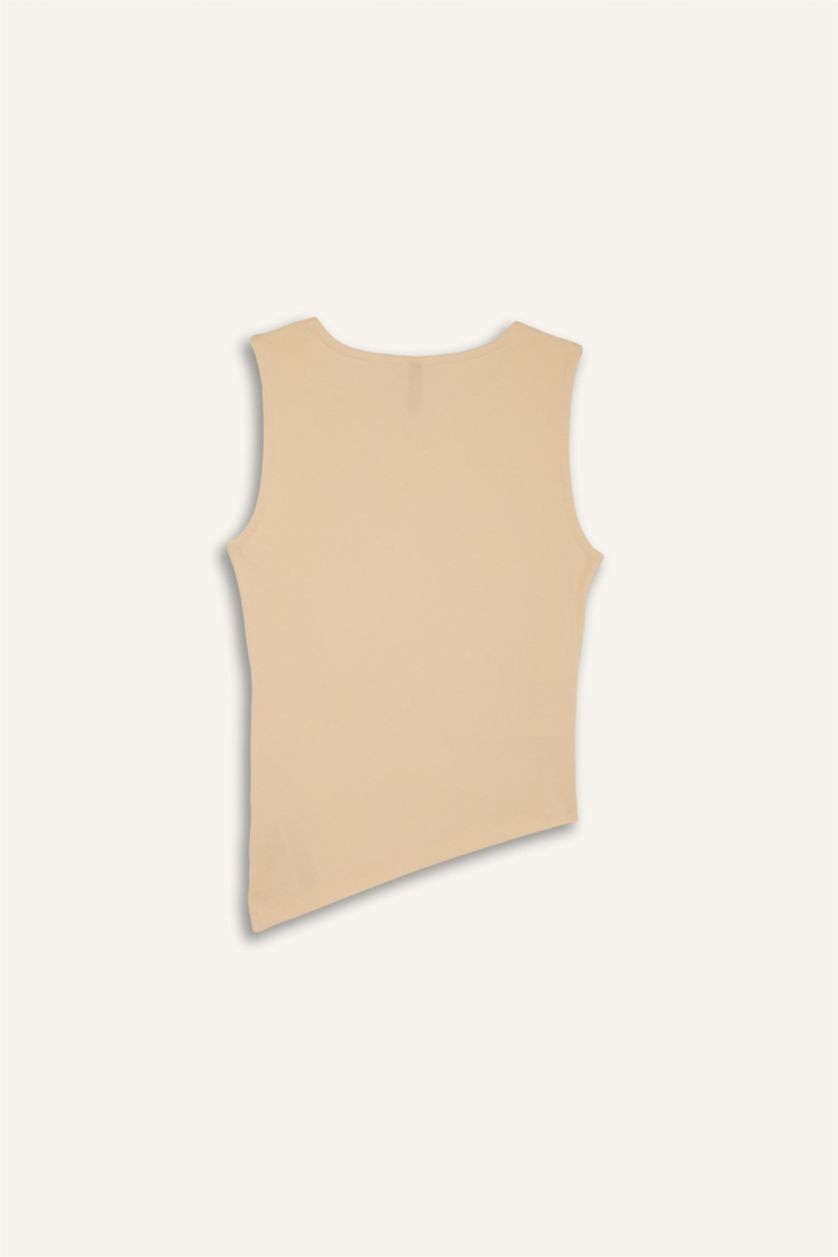 WOMAN Light Yellow Slim Fit Ribana Crew Neck Tank Top