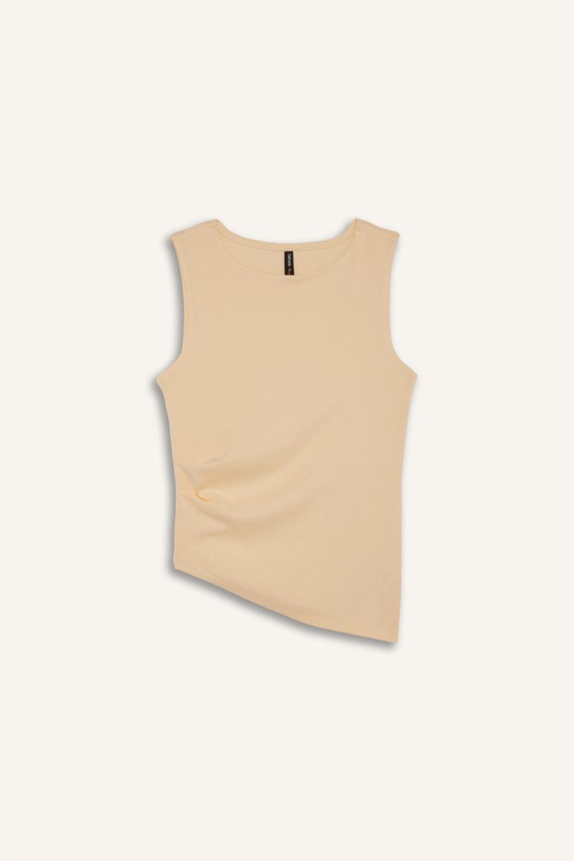 WOMAN Light Yellow Slim Fit Ribana Crew Neck Tank Top