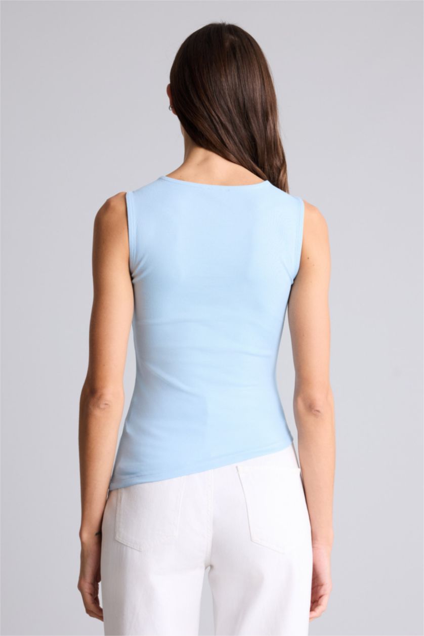 Kadın Mavi Slım Fıt Bisiklet Yaka Ribana Atlet