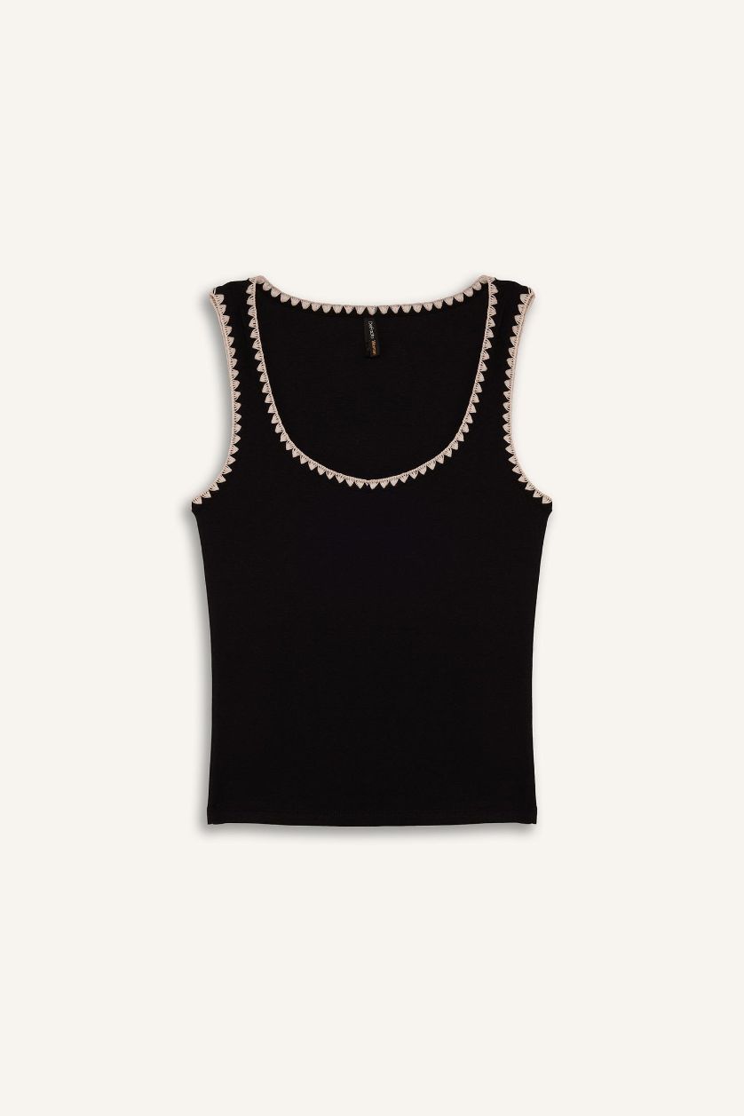 Kadın Siyah Slım Fıt Yuvarlak Yaka Ribana Atlet