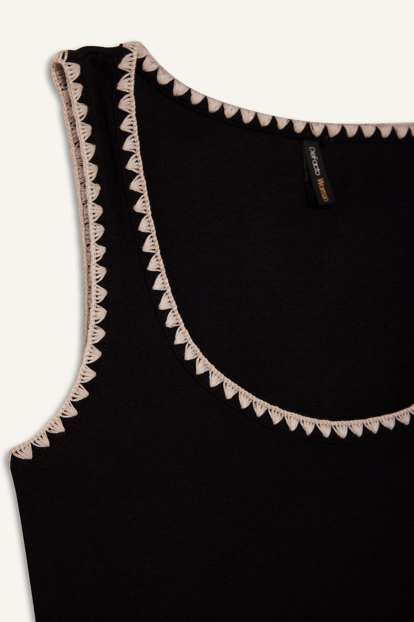 Kadın Siyah Slım Fıt Yuvarlak Yaka Ribana Atlet