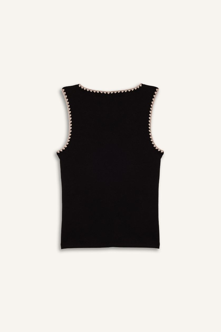 Kadın Siyah Slım Fıt Yuvarlak Yaka Ribana Atlet