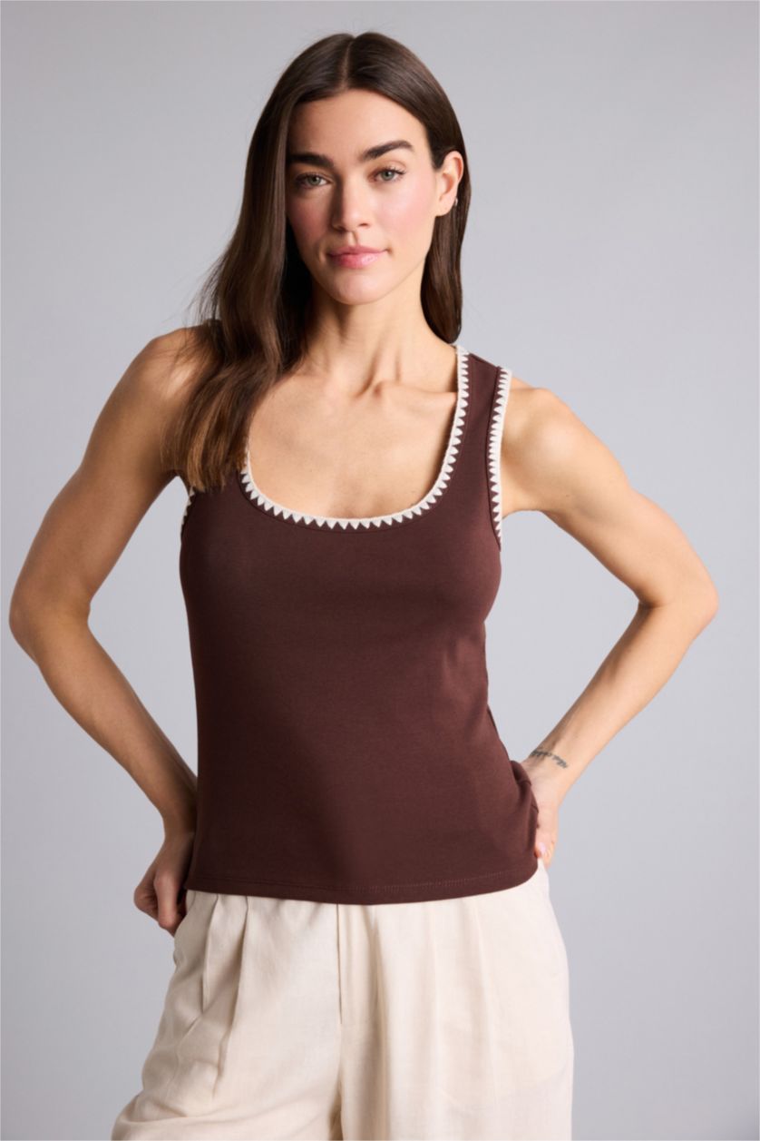 Kadın Kahve Sade Slım Fıt Ribana Atlet