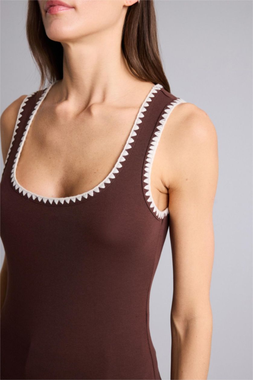 FEMME Marron Débardeur côtelé à col rond Coupe slim