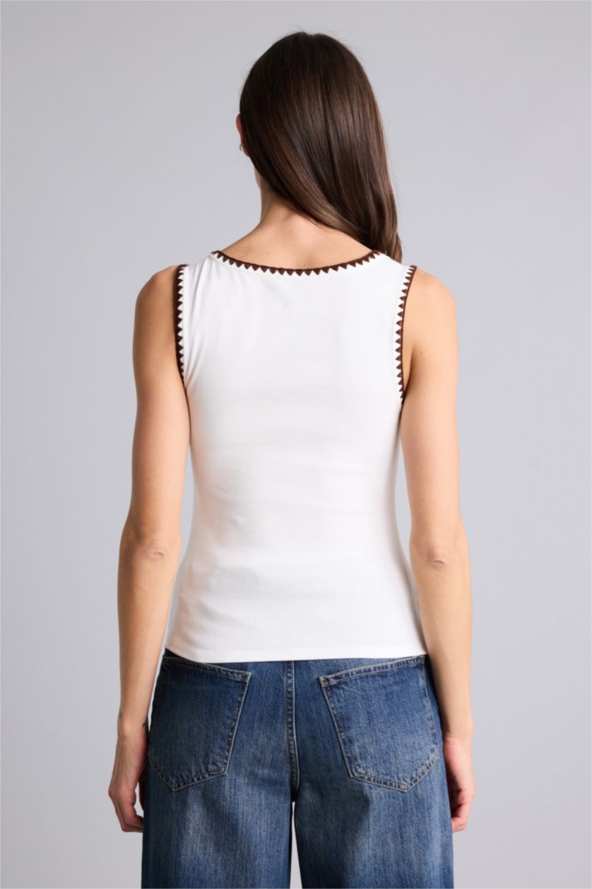 Kadın Ekru Slim Fit Ribana Atlet