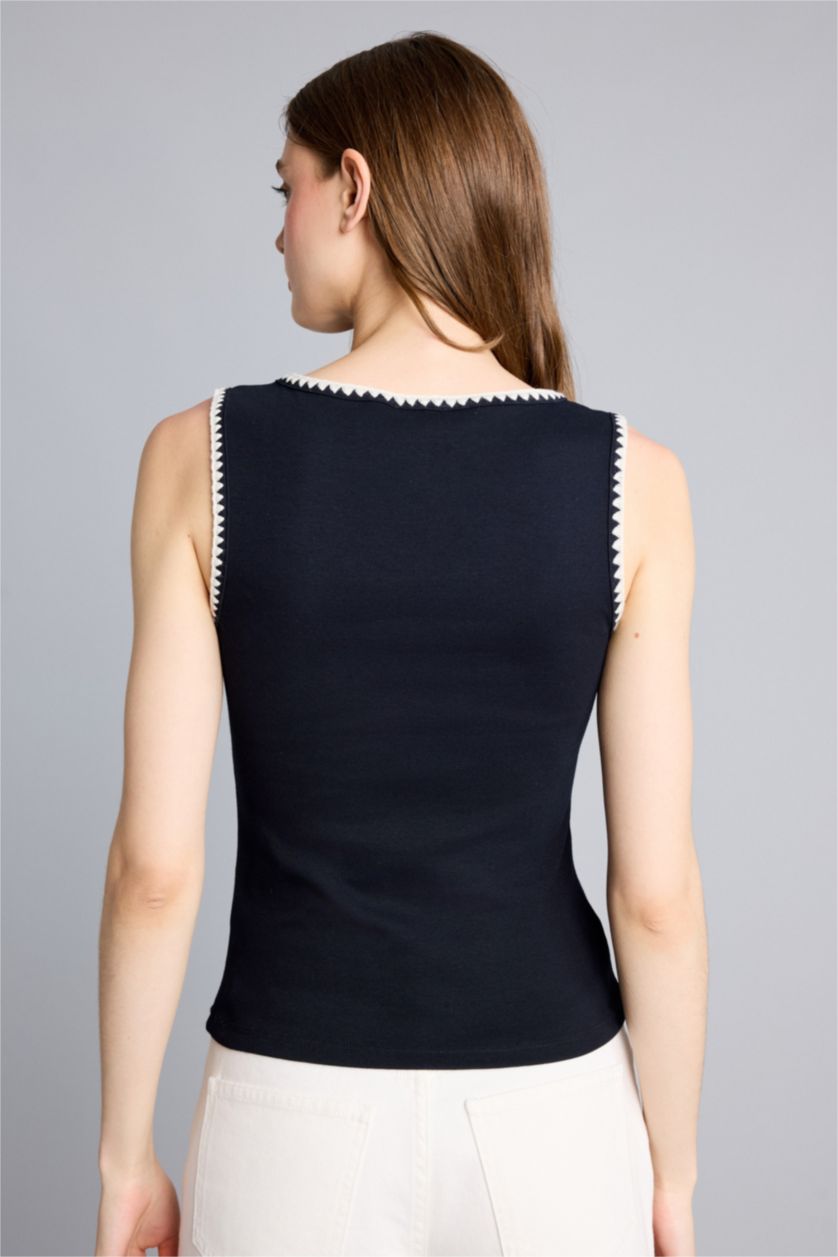 Woman NAVY Slim Fit Ribana Round Collar Tank Top