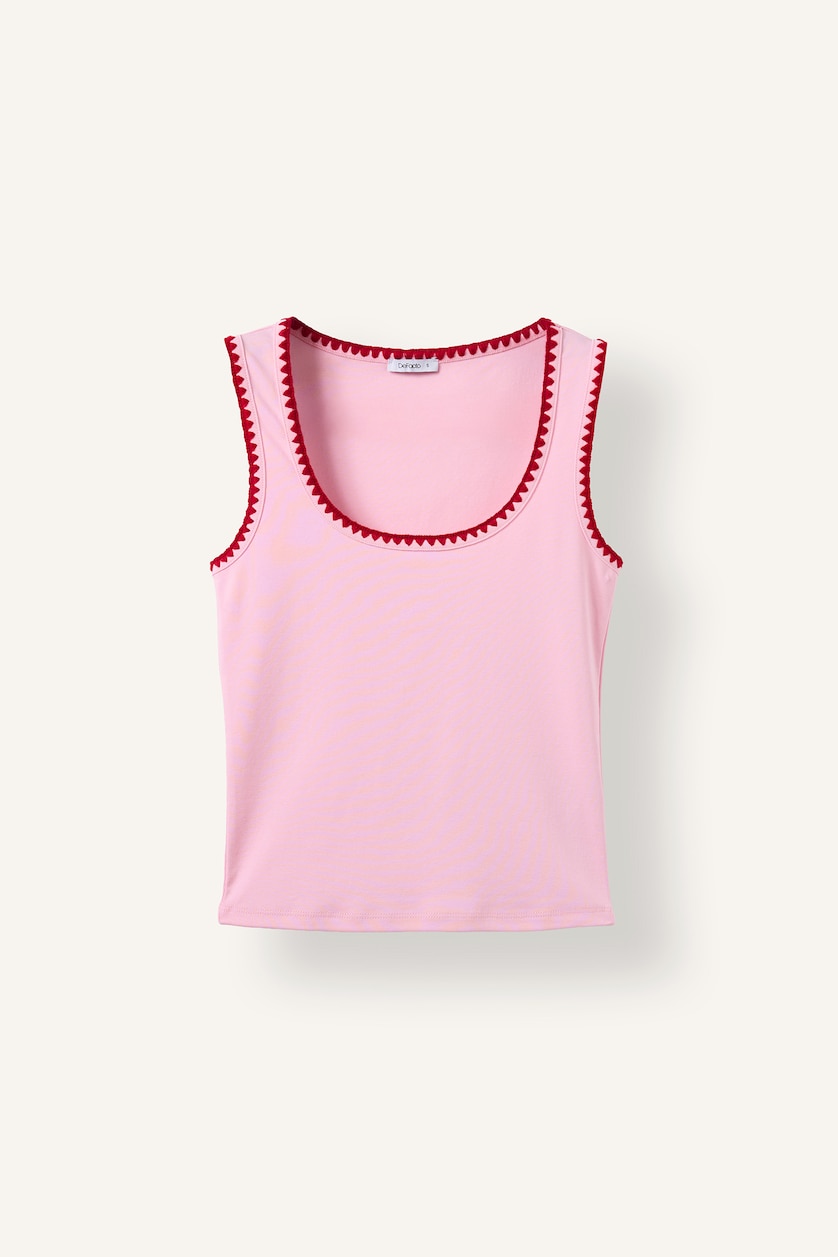 Woman Light Pink Slim Fit Ribana Round Collar Tank Top