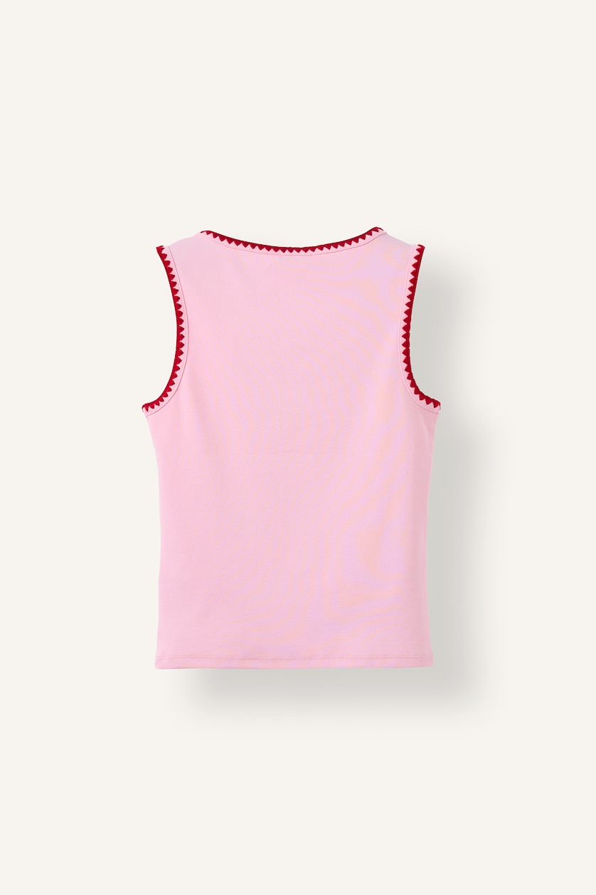 Woman Light Pink Slim Fit Ribana Round Collar Tank Top