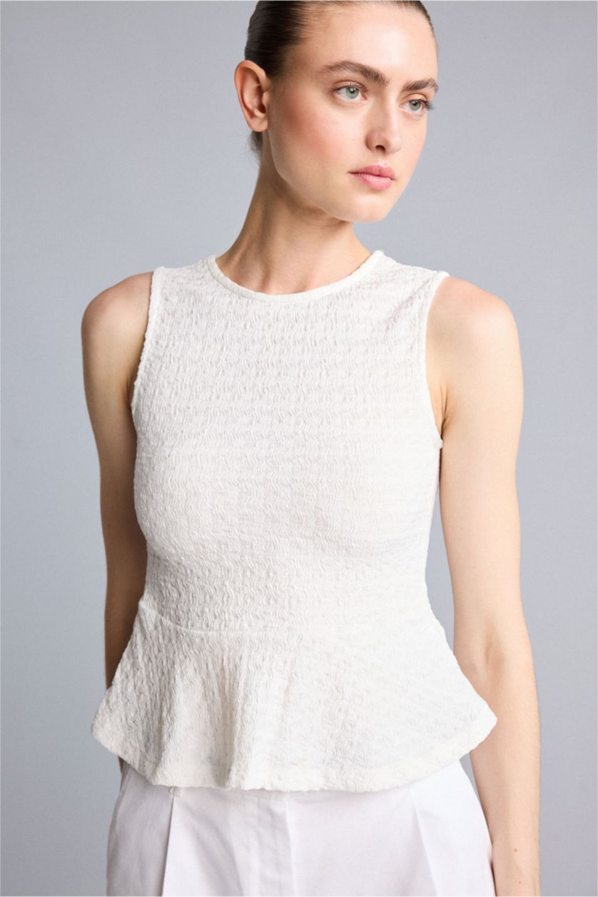 Women Ecru Slim Fit Crew Neck Tank Top