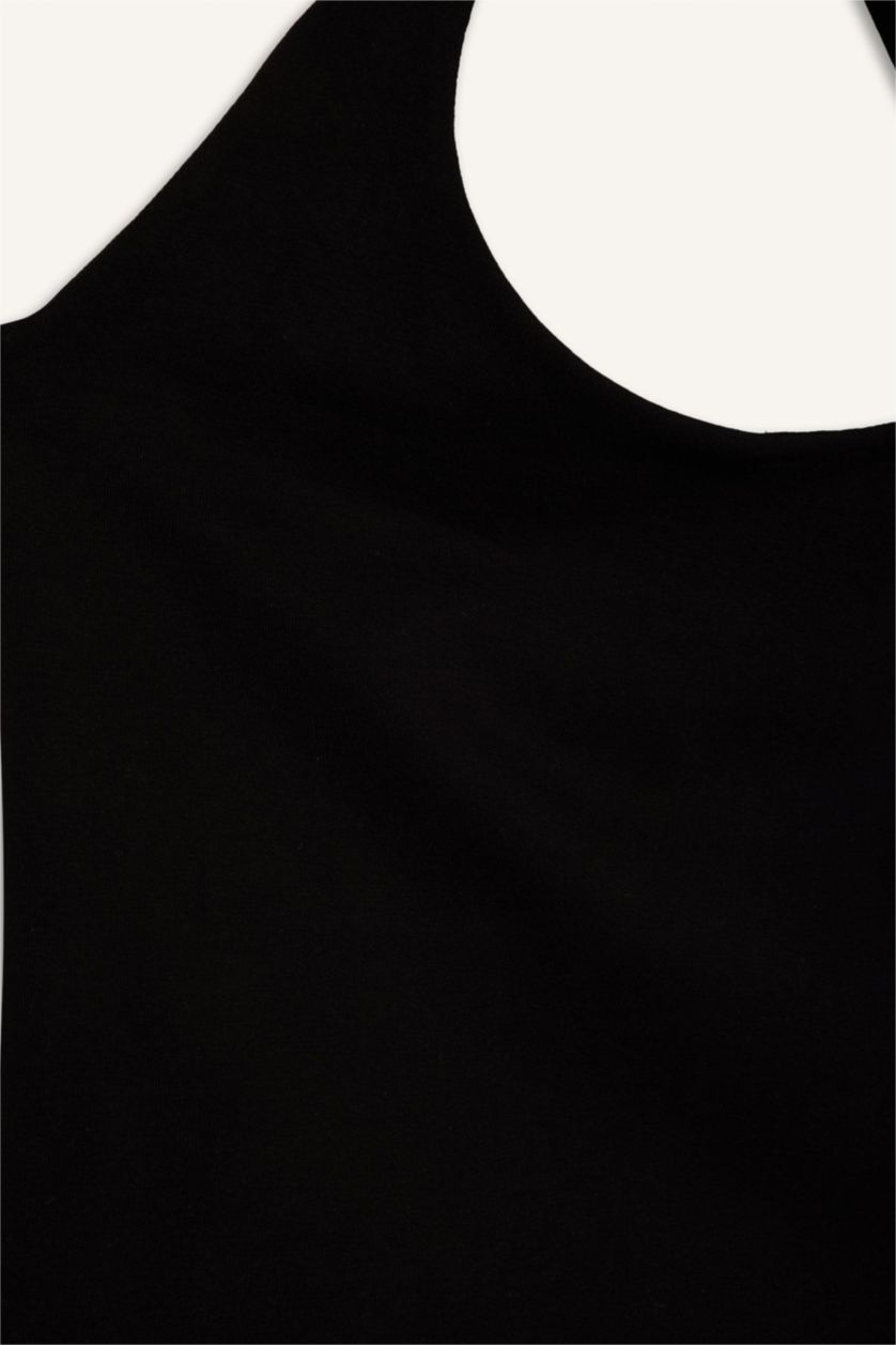 WOMAN Black Slim Fit Halter Collar Tank Top
