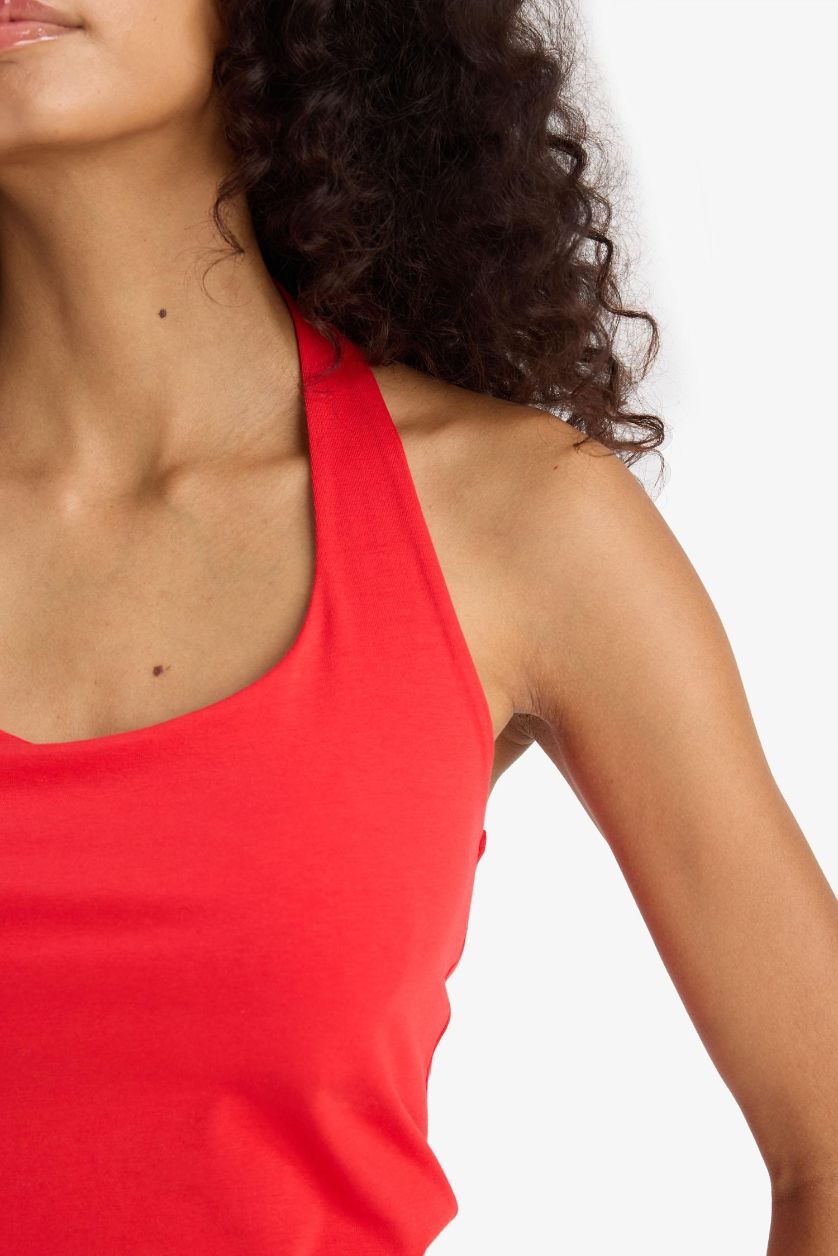 WOMAN Red Slim Fit Halter Collar Tank Top