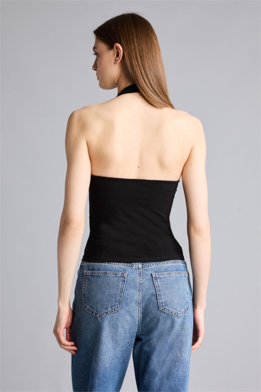 Kadın Siyah Slım Fıt Halter Yaka Atlet