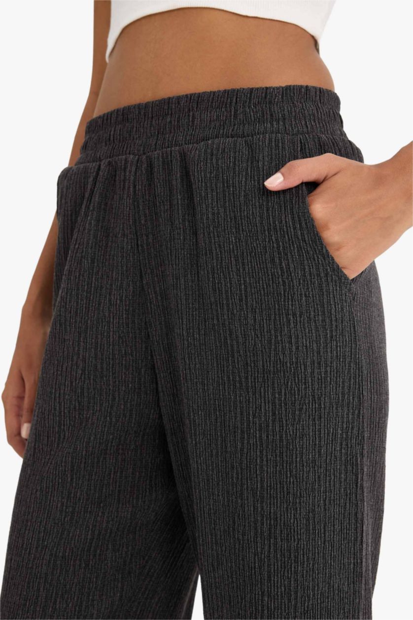 Kadın Antrasit Wide Leg Basic Düz Bürümcük Geniş Paça Pantolon