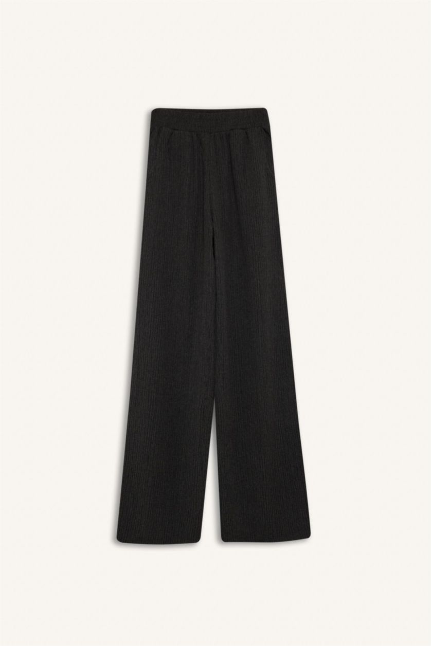 Kadın Antrasit Wide Leg Basic Düz Bürümcük Geniş Paça Pantolon