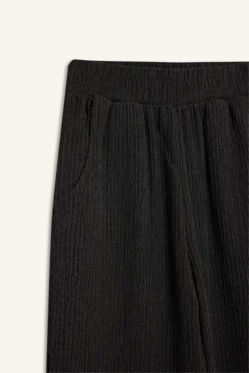 Kadın Antrasit Wide Leg Basic Düz Bürümcük Geniş Paça Pantolon