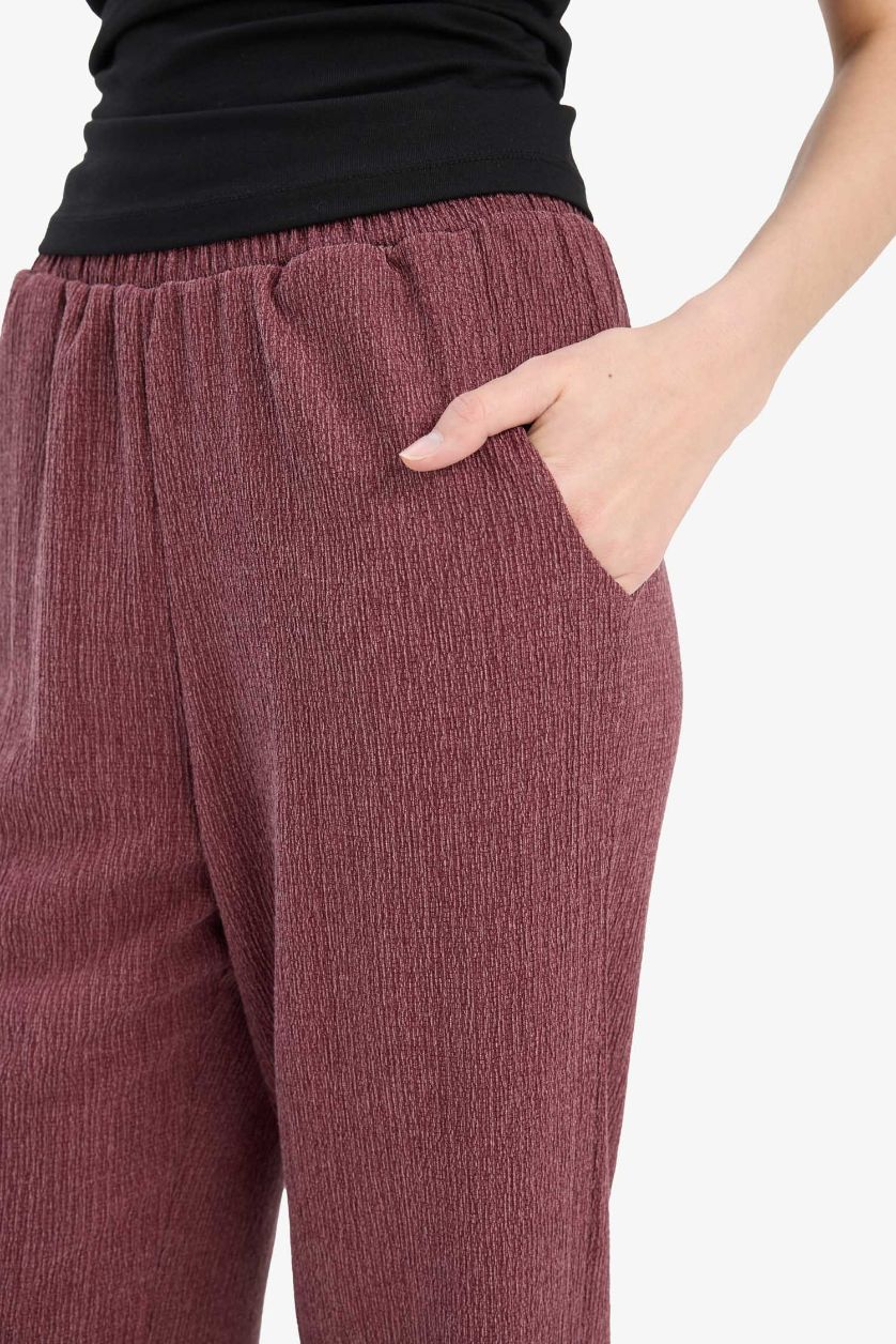 حريمي خمري بنطلون وايد ليج برجل واسع منسوج وخصر مطاطي