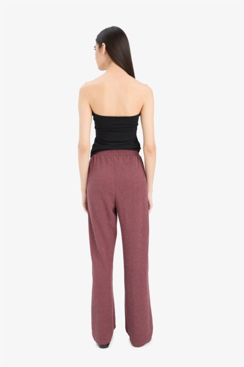 حريمي خمري بنطلون وايد ليج برجل واسع منسوج وخصر مطاطي