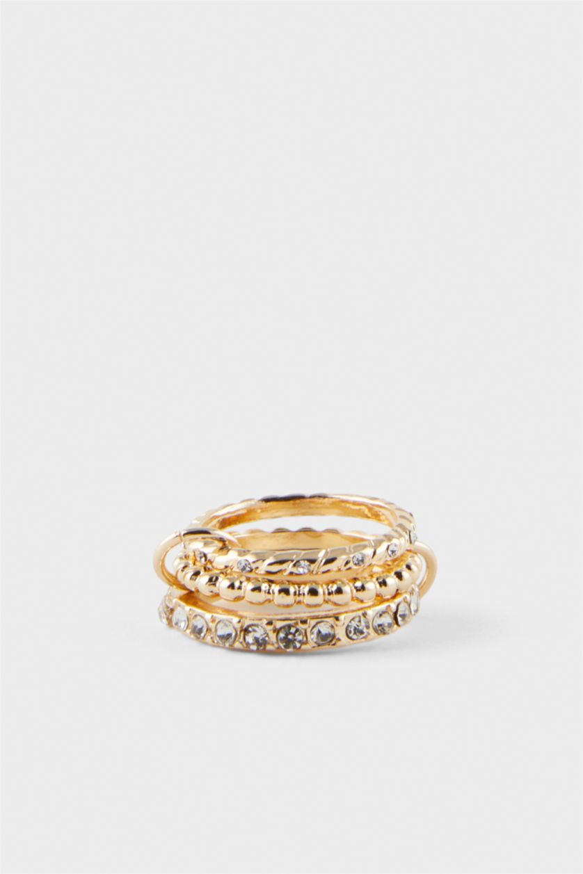 Kadın Altın Kadın 3'lü Taşlı Birleştirilebilir Gold Yüzük