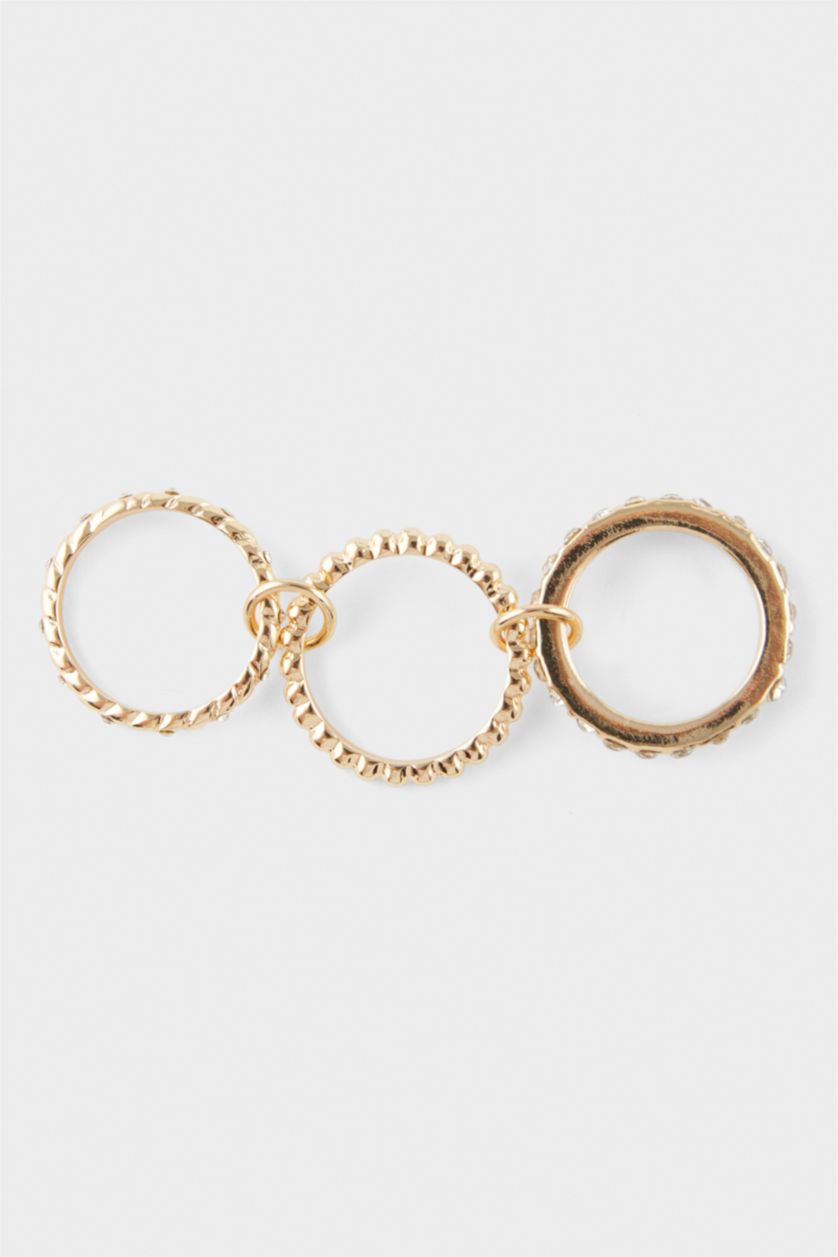 Kadın Altın Kadın 3'lü Taşlı Birleştirilebilir Gold Yüzük