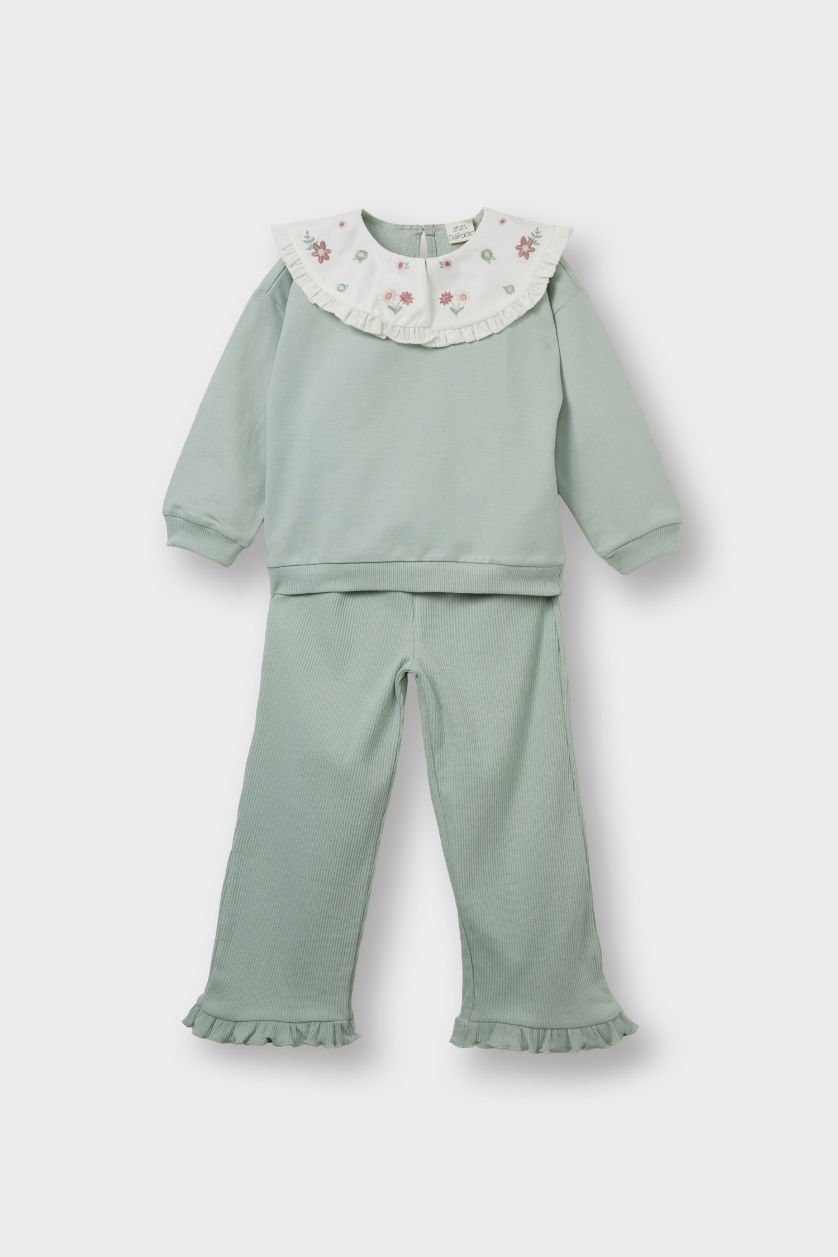 طفلة صغيرة نعناع طقم بيبي بناتي قماش خفيف - قطعتين