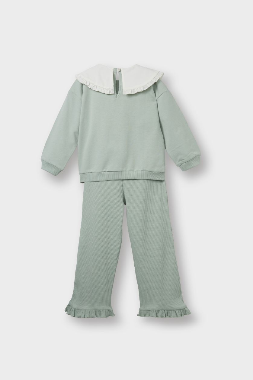 طفلة صغيرة نعناع طقم بيبي بناتي قماش خفيف - قطعتين