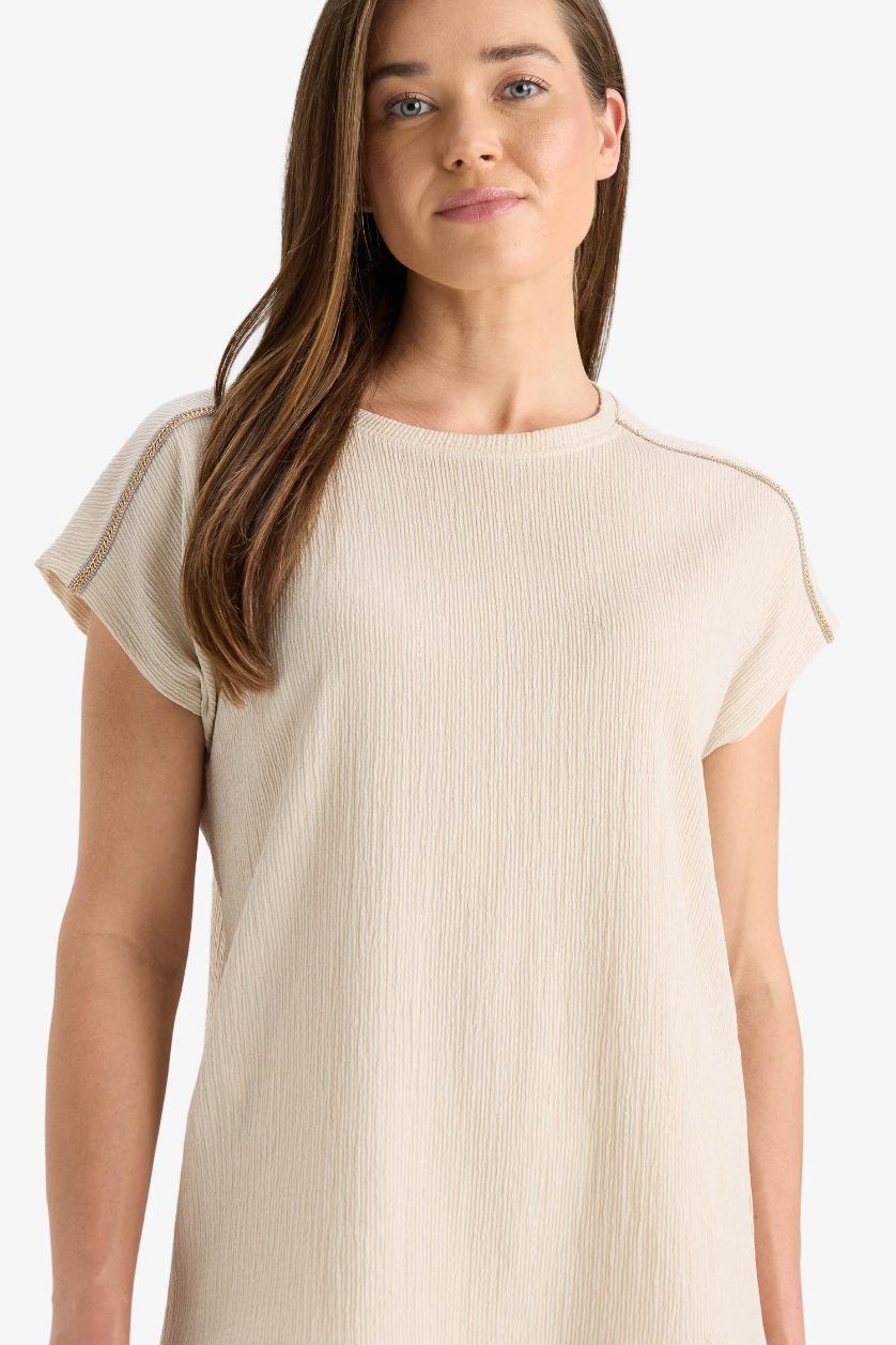 WOMAN Stone Crew Neck Crepe Short Sleeve T-Shirt