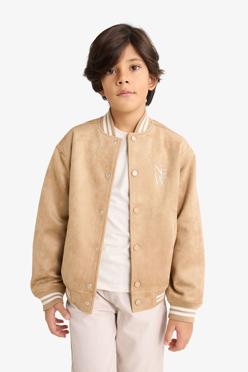 BOYS & TEENS Dark Sand Boy College Collar Bomber Jacket