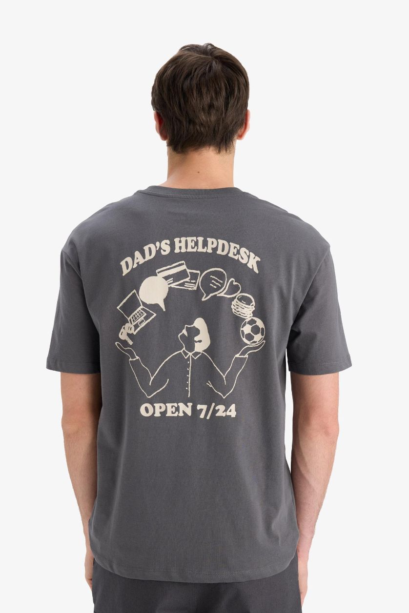 Erkek Koyu Antrasit %100 Pamuk Boxy Fit Bisiklet Yaka Kısa Kollu Tişört