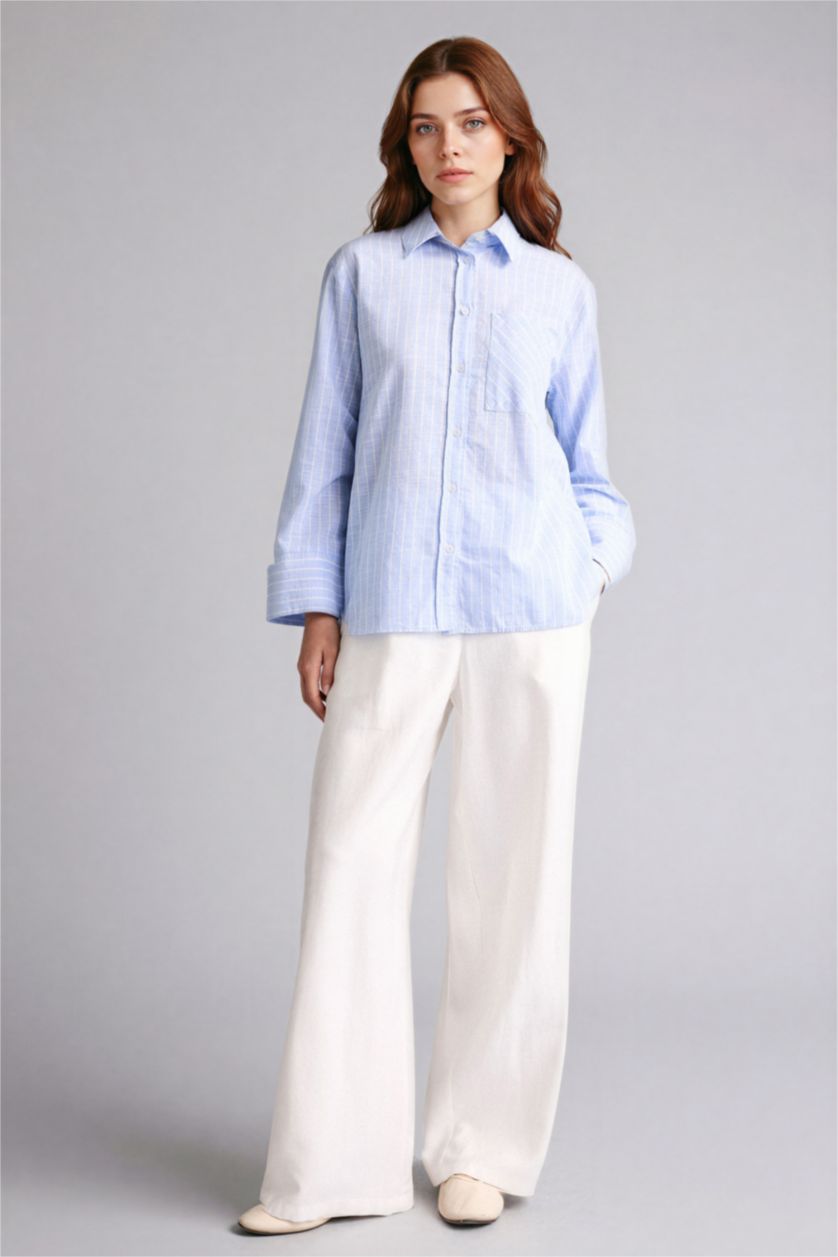 Woman Blue Relax Fit Striped Long Sleeve Tunic