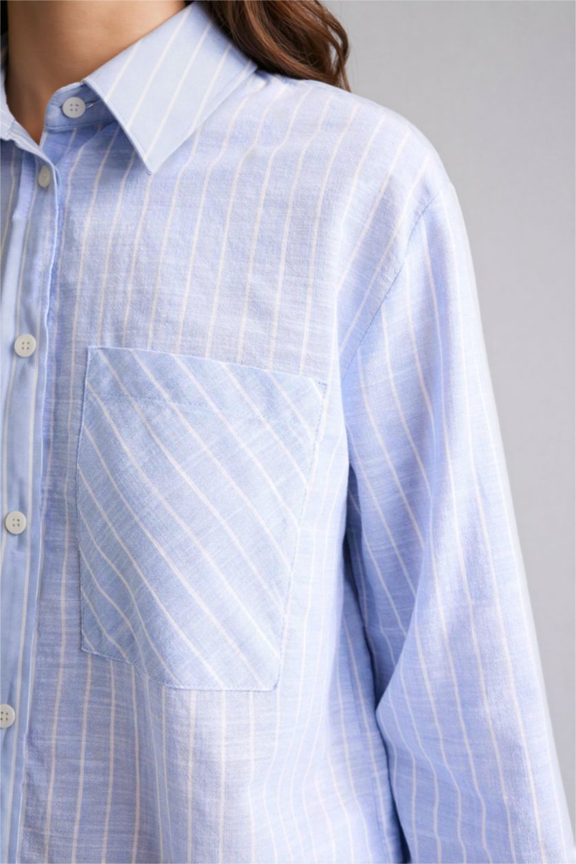 Woman Blue Relax Fit Striped Long Sleeve Tunic