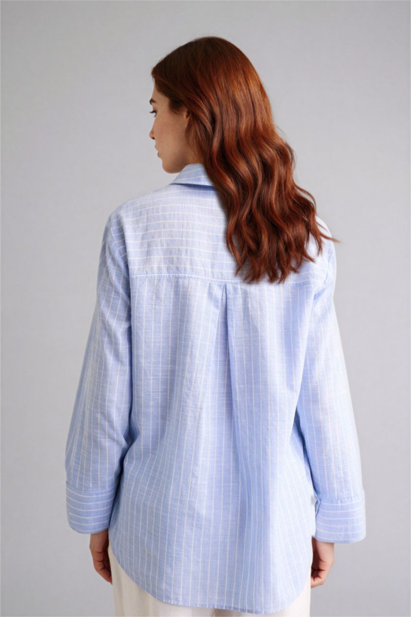 Woman Blue Relax Fit Striped Long Sleeve Tunic