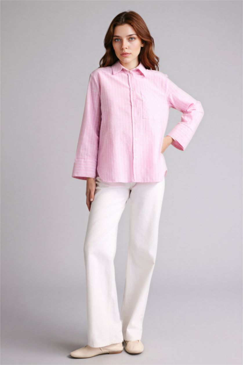 Woman Light Pink Relax Fit Striped Long Sleeve Tunic