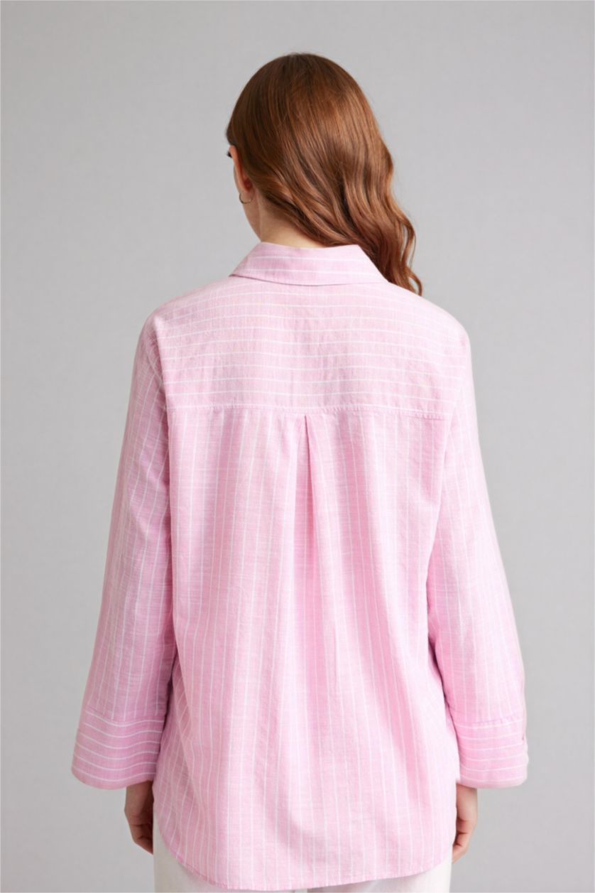Woman Light Pink Relax Fit Striped Long Sleeve Tunic