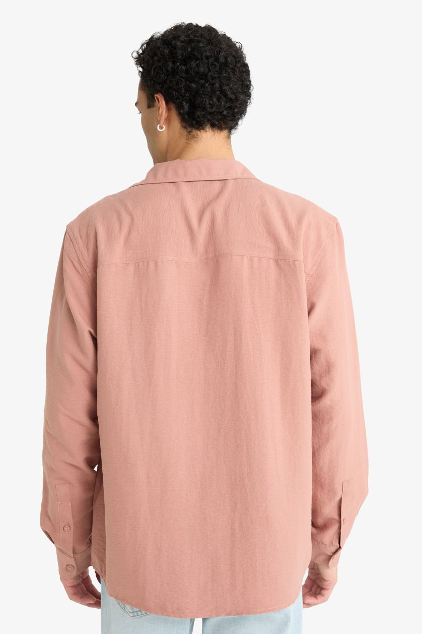 رجال وردي قميص ردن طويل محكم قصة مريحة وياقة جاكيت