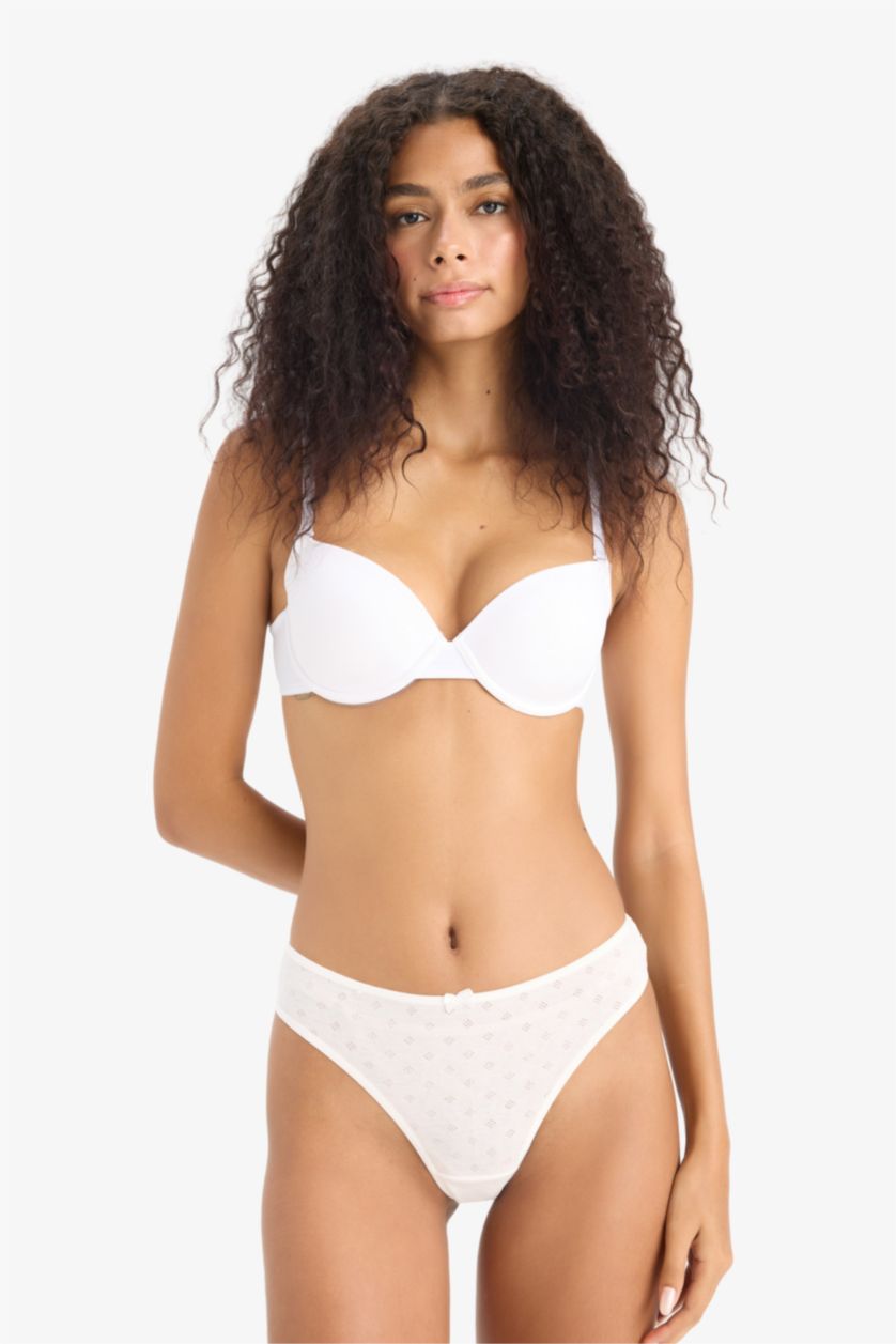 Kadın Beyaz Micro Kaplı Full Push Up Balenli Tişört Bra