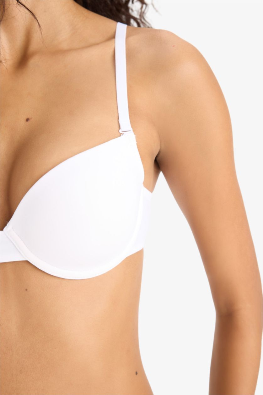 Kadın Beyaz Micro Kaplı Full Push Up Balenli Tişört Bra