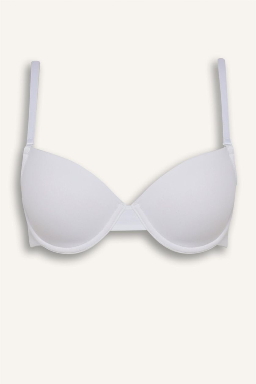 Kadın Beyaz Micro Kaplı Full Push Up Balenli Tişört Bra