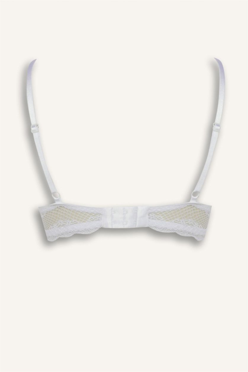 Kadın Beyaz Dantel Detaylı Micro Kaplı Full Push Up Balenli Tişört Bra-Fall in Love