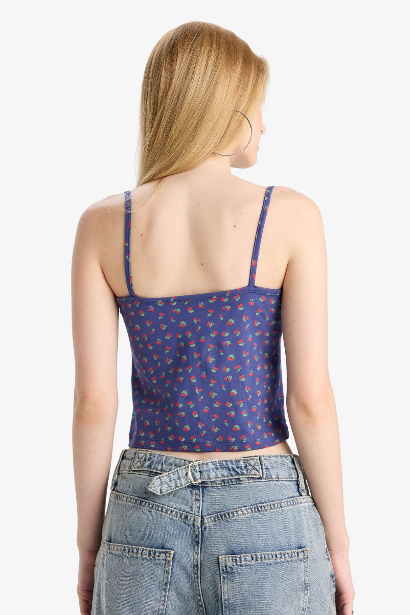 Kadın Koyu Menekşe Fitted Meyve Desenli Düğmeli Yaka Atlet